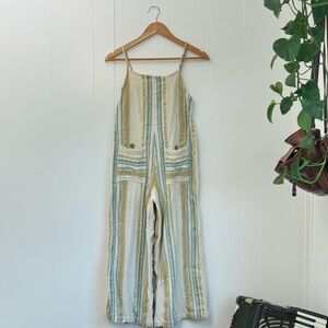 Rip Curl Cream and Green Striped Jumpsuit